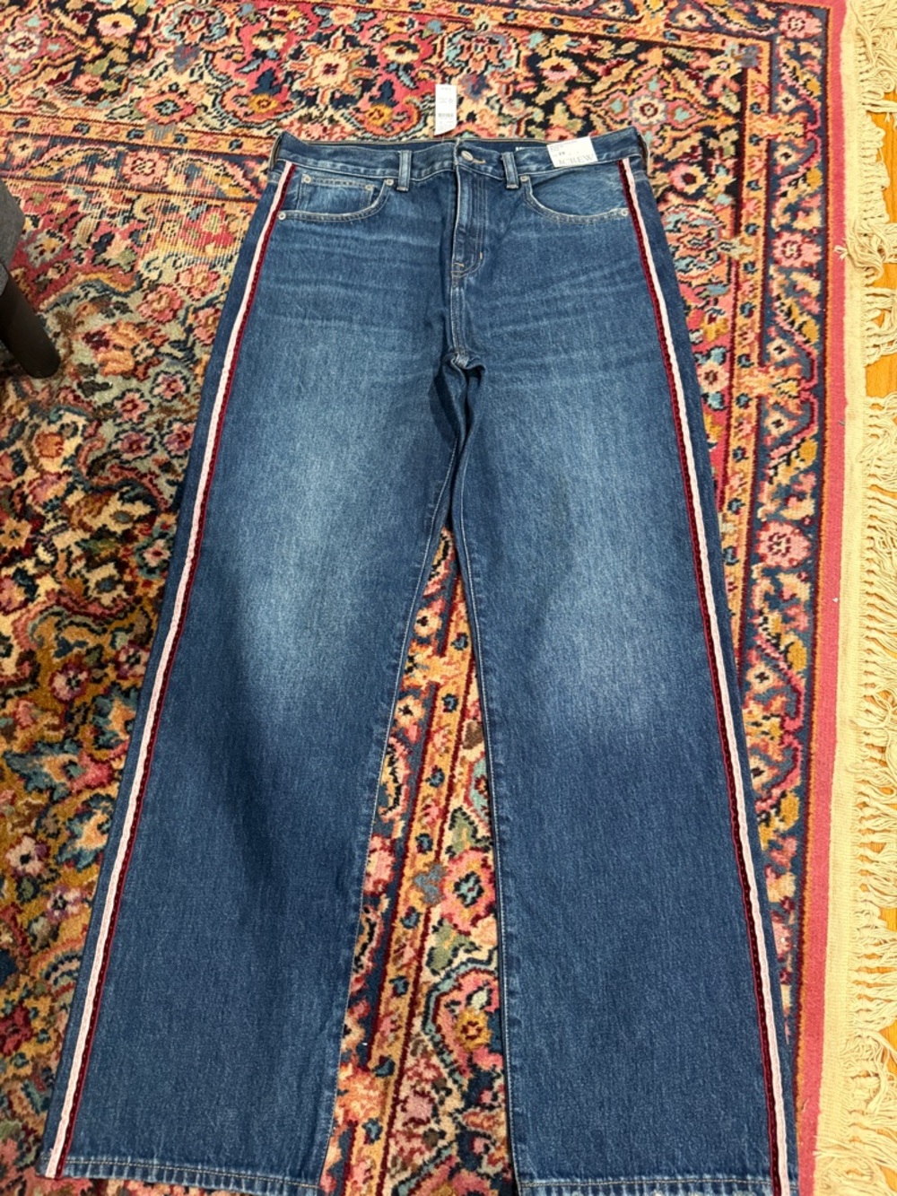 J.Crew Mid Rise Relaxed Straight Jean with Suede Stripe Size 29 NWT